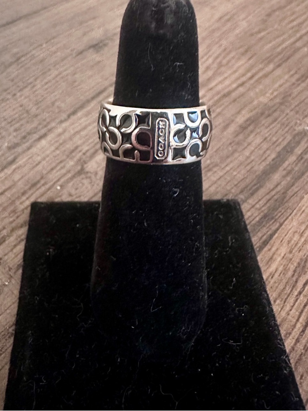 Coach Silver-tone and black enamel signature ring - Picture 3 of 5